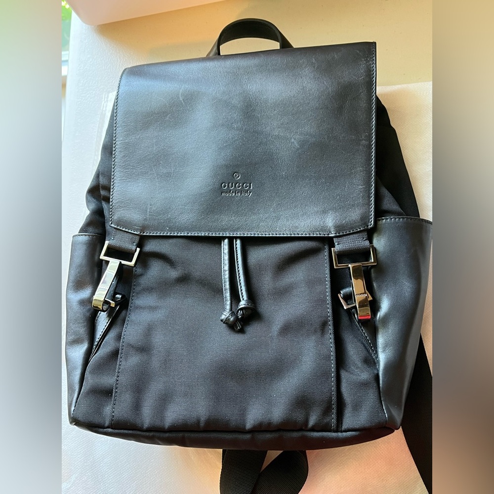 GUCCI Calfskin Canvas Backpack Black